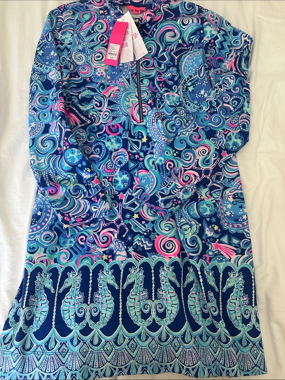 Lilly Pulitzer UPF 50+ Skipper Ruffle Dress in Lapis Lazuli Cosmic Kismet, L